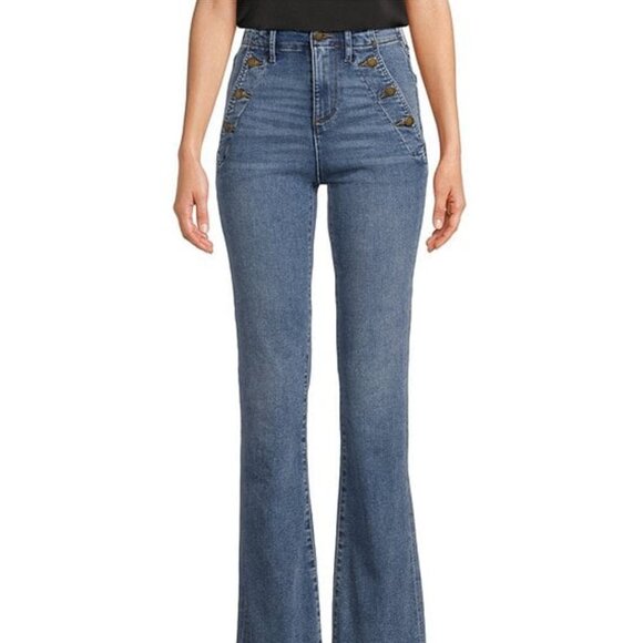 KARL LAGERFELD PARIS Denim - Flare Leg Stretch Denim Sailor Jeans Color Sapphire Blue